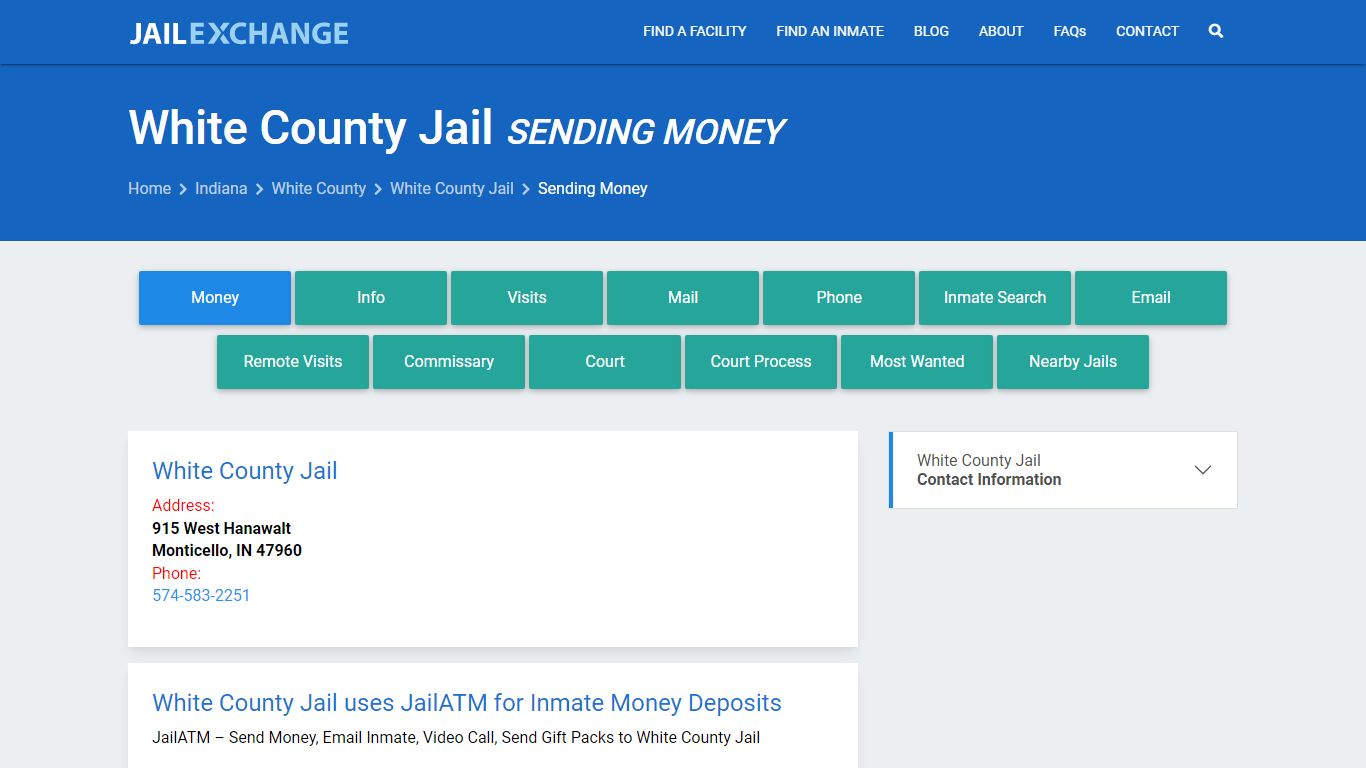 Send Money to Inmate - White County Jail, IN - Jail Exchange
